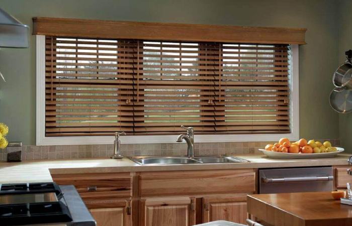 a photo of a Made to Measure Wooden Blinds in a kitchen from comfort blinds